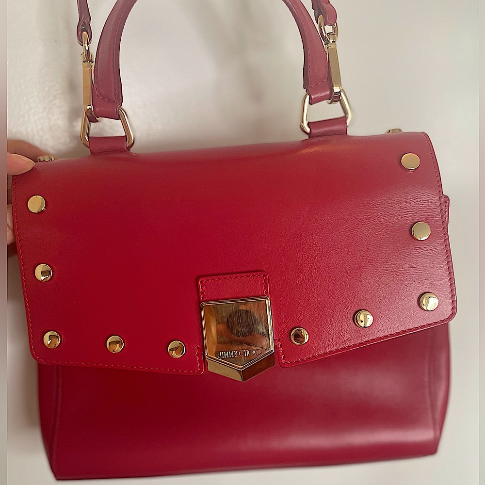 Jimmy Choo Red Leather Gold Lockett Handbag | Like New!